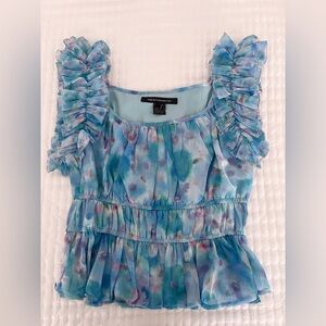 French Connection Gretha Hallie Blue Ruffle Floral Top
